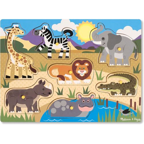 ERYI-Puzzle En Bois À Boutons - Animaux Du Safari, Cadeau Pour Enfants De 2 3 4 Ans,Jouet En Bois Montessori, Jouets D'Éveil Et 1Er Âge, Jouets Éducatifs Et De Développement