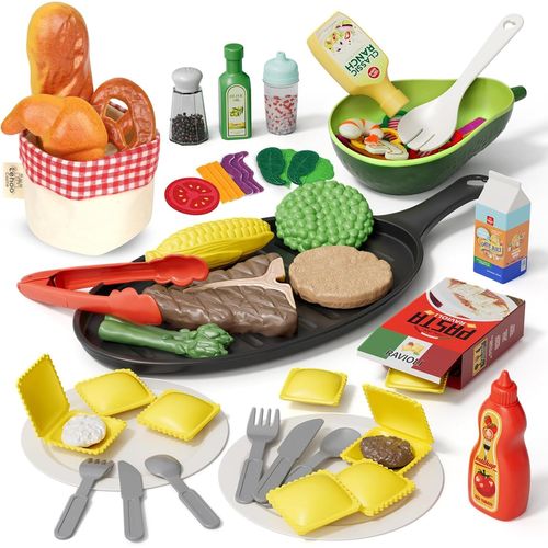 ERYI-Accessoires De Cuisine Pour Enfants Avec Casseroles Et Couverts, Jouets De Rôle, Cadeaux Pour Les Enfants De 3, 4 Et 5 Ans (Cuisine De Jeu À Steak)