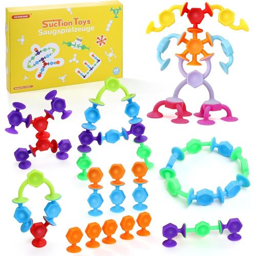ERYI-48 Pcs Jouets À Ventouses, Silicone Jouet De Bain Ventouse Pour Bébé De 3+ Ans, Squigz Ventouses Sensorielles, Jouets De Voyage Contre Le Stress Pour Les Enfants Et Adultes