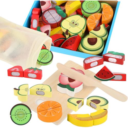 ERYI-Aliments Dinette Enfant En Bois, Jouet Cuisine Enfant, Accessoires Cuisine Enfant Bois Avec Fruits À Couper, Jouet Cuisine Éducatif Pour Garçons Et Filles Dès 2-3 Ans,