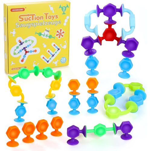 ERYI-28 Pcs Jouets À Ventouses, Silicone Jouet De Bain Ventouse Pour Bébé De 3+ Ans, Squigz Ventouses Sensorielles, Jouets De Voyage Contre Le Stress Pour Les Enfants Et Adultes