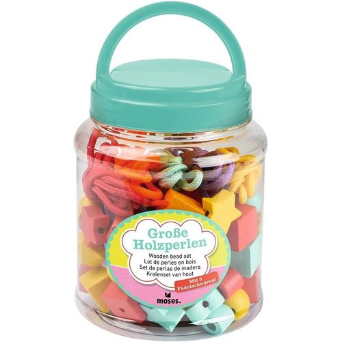 ERYI-. Grandes Perles En Bois À Enfiler, 75 Perles Colorées Et 5 Cordons À Enfiler, Jeu Montessori Pour Enfants À Partir De 3 Ans, Multicolore
