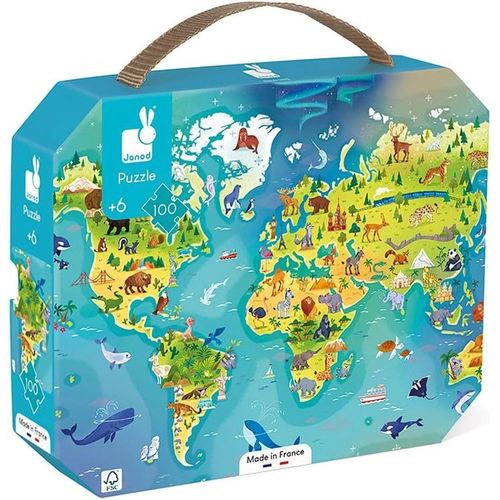 ERYI-- Puzzle Enfant Le Monde 100 Pièces - Jeu Educatif Motricité Fine Et Concentration - Valisette Poignée - Fabriqué En France Et Certifié Fsc - Dès 6 Ans, J02607