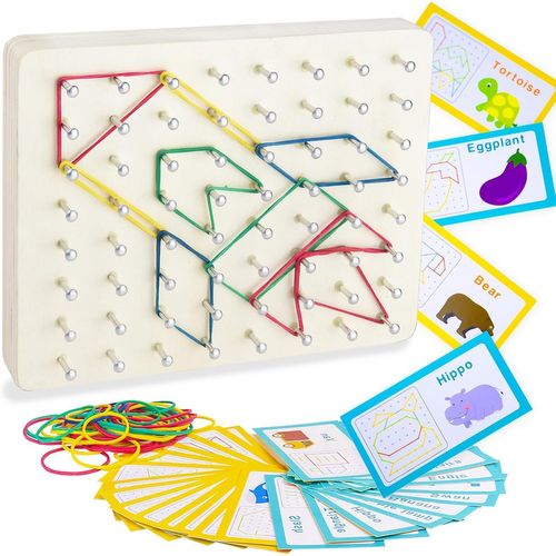 ERYI-Géoboard En Bois Avec Cartes, Jouet Montessori Géoboard En Bois Puzzle Montessori Toys 4 5 6 Jouet Éducatif Cadeau Pour Enfants De 3, 4, 5, 6 Ans