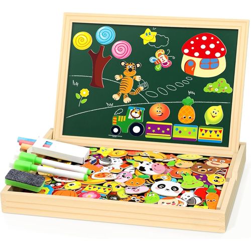 ERYI-130 Pièces Puzzles En Bois Magnétique - 2024 Nouveau Jouet Montessori Avec Double Face Aimanté | Modèle De Fruits Animaux Mignons - Jouet Educatif Enfant 3 Ans Plus