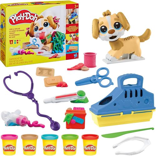 ERYI-Coffret Le Cabinet Vétérinaire, Mallette Transportable Avec Chien, 10 Outils Et 5 Pots De Pâte À Modeler Atoxique, Jouet Créatif Pour Enfants Dès 3 Ans