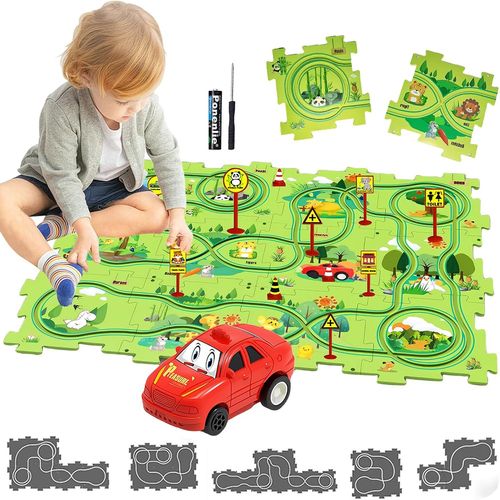 ERYI-Circuit Voiture Enfant Petites Jouet Pour Enfants Diy Piste De Puzzle Itinéraire Jeu Éducatif Cadeaux Jeux Enfants 2 3 4 5 6 Ans (Atterrir)