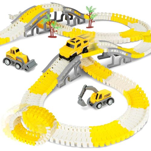ERYI-Circuit Voiture Enfant, 205 Pièces Pistes De Course De Construction Pour Enfants, Jeu De Piste Flexible Et Voiture De Construction, Circuit Train Electrique Jouet Pour 3 4 5 6 Ans Garçons Filles