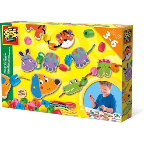 ERYI-14800 - Animaux À Lacer Avec Perles, Pièces En Bois Durable, Animaux Au Design Amusant, Grosses Perles Faciles À Tenir