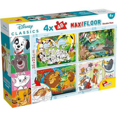 ERYI-Lisciani - Disney Classics - Puzzle Éducatif Double Face 4X48 Pièces Pour Enfants Dès 3 Ans - À Assembler Et Colorier - Activité Ludique Pour Développer Mémoire Et Concentration