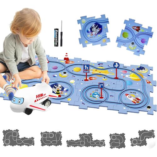 ERYI-Circuit Voiture Enfant Petites Jouet Pour Enfants Diy Piste De Puzzle Itinéraire Jeu Éducatif Cadeaux Jeux Enfants 2 3 4 5 6 Ans (Espace)