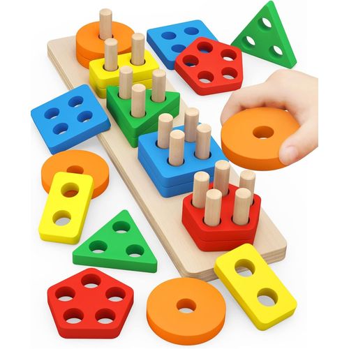 ERYI-Jouets Puzzle En Bois Montessori 1 2 3 Ans, Jouets D'Activité Et De Développement En Bois Montessori Pour Enfants 1 An (A)