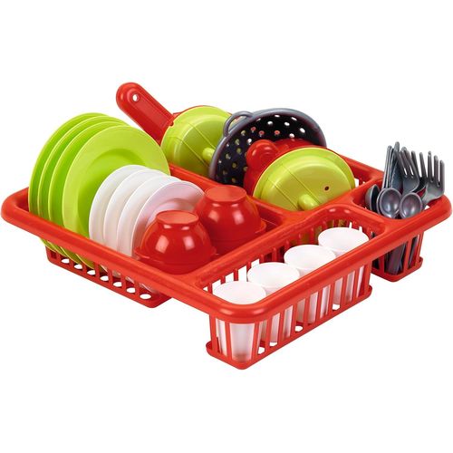 Eryi-Jouets ¿ 608 - Égouttoir À Vaisselle Pour Enfants + Vaisselle Et Couverts ¿ 34 Pièces - Dès 3 Ans ¿ Fabriqué En France