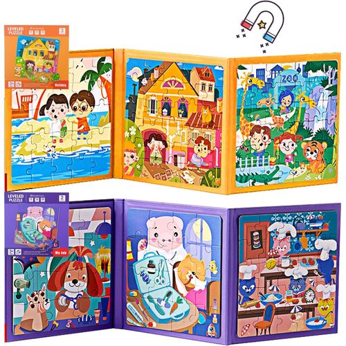 ERYI-Jeu Magnétique Puzzle - Jeux De Voyage Enfants À Partir De 3 4 5 Ans - Pour Occuper Les Enfants En Avion/Voiture (Vacances + Emploi, 2Pcs)