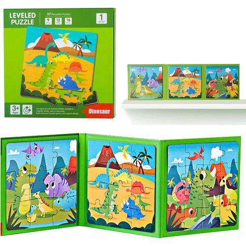 ERYI-Jeu Magnétique Puzzle - Jeux De Voyage Enfants À Partir De 3 4 5 Ans - Pour Occuper Les Enfants En Avion/Voiture (Niveau 1 | Dino, 1Pcs)
