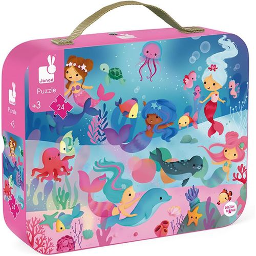 ERYI-- Puzzle Enfant Sirènes 24 Pièces - Jeu Educatif Motricité Fine Et Concentration - Valisette Poignée - Fabriqué En France - Certifié Fsc - Encres Végétales - Dès 3 Ans, J02613