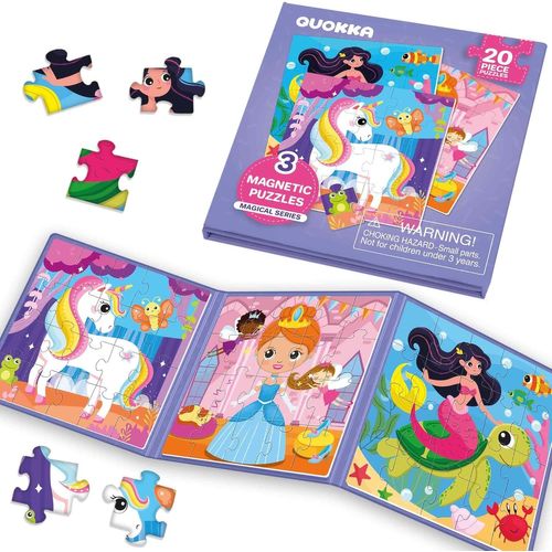 ERYI-Jeu Magnétique Enfant 2 3 4 Ans - 20 Pièces Puzzle Magnétique Enfant - Jeux Voyage Pour 5 6 Ans - Jouets Pour L'Avion Avec Héros Féeriques - Cadeau Educatif Pour Garçons Et Filles