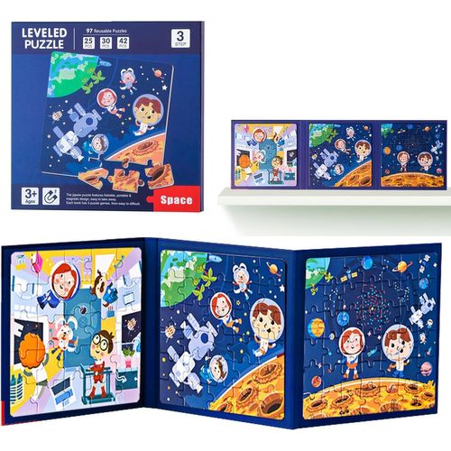 ERYI-Jeu Magnétique Puzzle - Jeux De Voyage Enfants À Partir De 3 4 5 Ans - Pour Occuper Les Enfants En Avion/Voiture (Niveau 3 | Univers, 1Pcs)