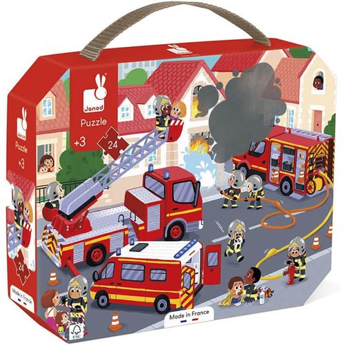ERYI-- Puzzle Enfant Pompiers 24 Pièces - Jeu Educatif Motricité Fine Et Concentration - Valisette Poignée - Fabriqué En France Et Certifié Fsc - Encres Végétales - Dès 3 Ans, J02605