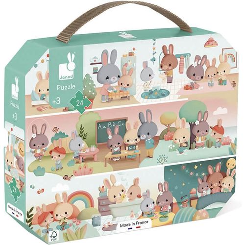ERYI-- Puzzle Enfant Une Journée 24 Pièces - Jeu Educatif Motricité Fine Et Concentration - Valisette Poignée - Fabriqué En France Et Certifié Fsc - Dès 3 Ans, J02601