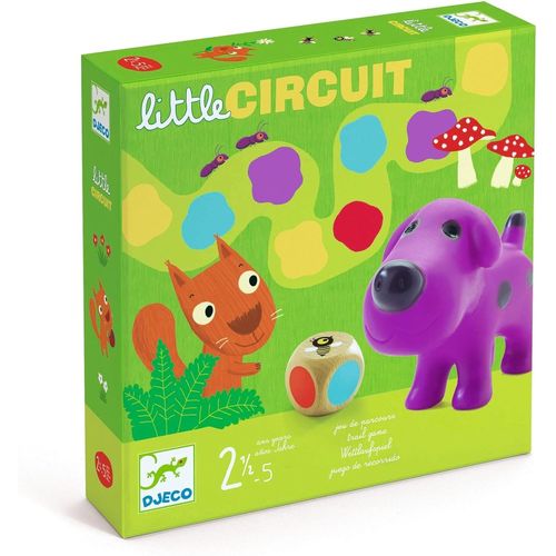 ERYI-Little Circuit - Jeu De Société Enfant, 2,5 À 5 Ans - Jeu De Parcours Avec 1 Plateau, 6 Pièces De Puzzle, 4 Figurines Animaux, 1 Dé, 15 Jetons - Apprentissage Des Couleurs, Maîtrise Du Dé