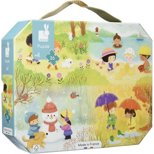 ERYI-- Puzzle Enfant Les Saisons 36 Pièces - Jeu Educatif Motricité Fine Et Concentration - Valisette Poignée - Fabriqué En France Et Certifié Fsc - Dès 4 Ans, J02602