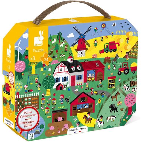 ERYI-- Puzzle D'Observation Enfant La Ferme 24 Pièces - Jeu Educatif Motricité Fine Et Concentration - Valisette Poignée - Fabriqué En France - Certifié Fsc - Encres Végétales - Dès 3 Ans, J02645