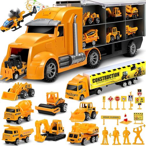 ERYI-Camion De Transporteur Voiture Jouet - Ensembles De Camions De Construction 11 En 1 Camion Transporteur De Petites Voitures - Anniversaire Noël Cadeau Enfants Garçons 3 Ans