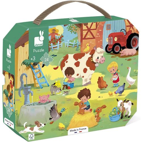 ERYI-- Puzzle Enfant A La Ferme 24 Pièces - Jeu Educatif Motricité Fine Et Concentration - Valisette Poignée - Fabriqué En France Et Certifié Fsc - Dès 3 Ans, J02603