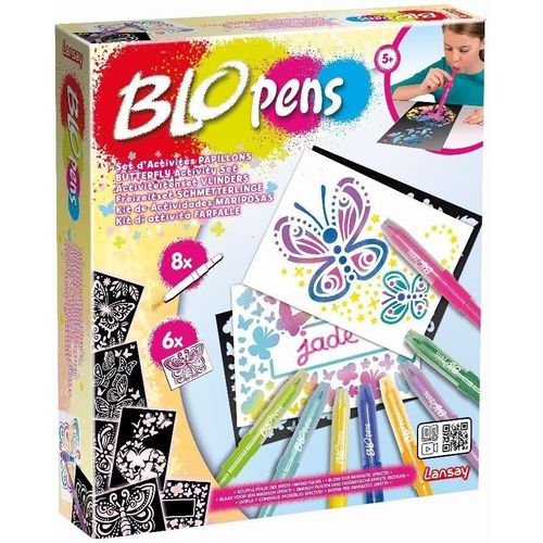 ERYI-- Blopens - Set D'Activités Papillons Magiques - Atelier Créatif De Dessins Et Coloriages Pour Enfants Dès 5 Ans - 8 Feutres À Souffler, 6 Pochoirs, 6 Feuilles - Loisirs Créatifs