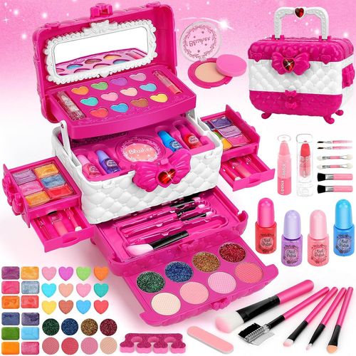 ERYI-Coffret Maquillage Enfant Lavable Jouet Créatif Sécurisé Pour Filles 3-10 Ans Idée Cadeau Anniversaire & Noël\U200C (Rose-Maquillage Enfant)