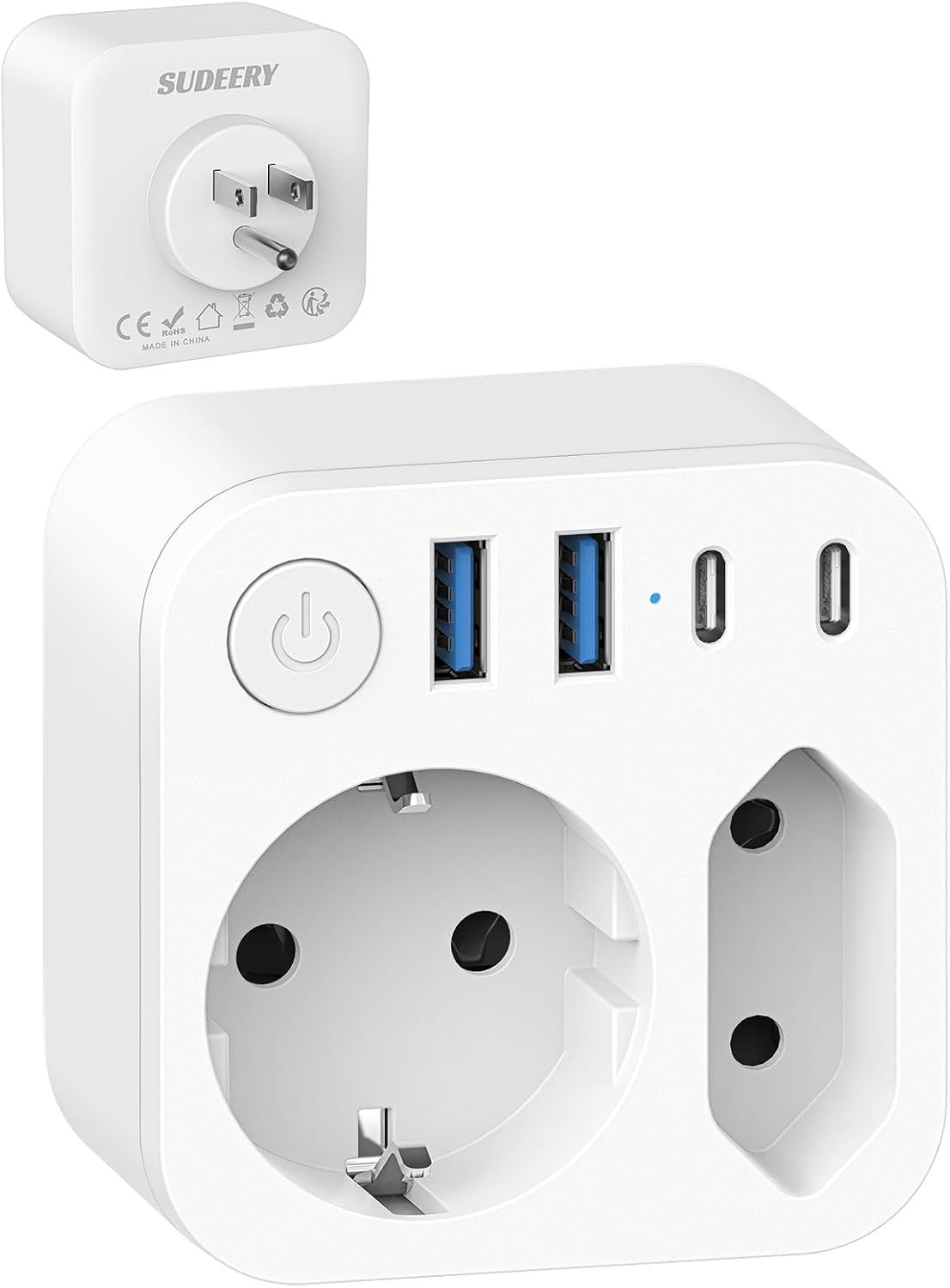 ERYI-Adaptateur D'Alimentation De Voyage Usa Allemagne Avec 4 Usb (2 Type C) Eu To Usa Adaptateur Prise Avec Interrupteur, 2 Prises De Voyage Adaptateur Pour Amérique Canada Mexique Thaïlande, Blanc