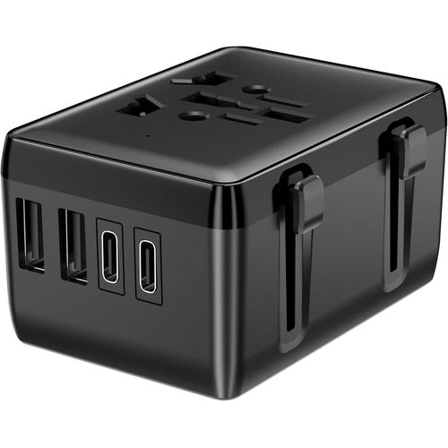 ERYI-Adaptateur Prise Universelle, Adaptateur Universel De Voyage With 2 Usb-C & 2 Usb-A Ports, Adaptateur De Prise International For Us To Europe Eu Uk Aus-Noir