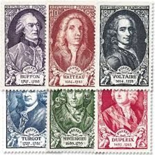 Montesquieu, Voltaire, Watteau, Buffon, Dupleix, Turgot Série Complète Année 1949 N° 853 854 855 856 857 858 Yvert Et Tellier Luxe