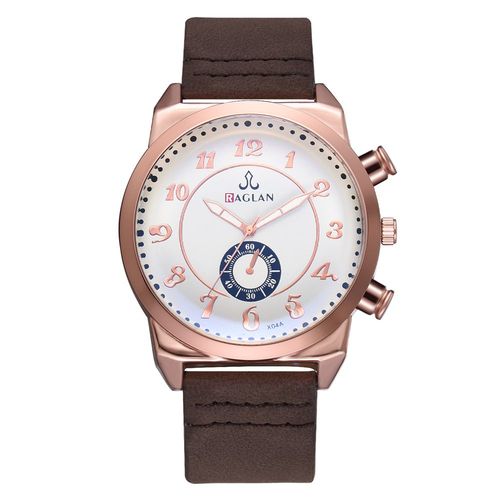 Montre A Quartz Tendance Pour Homme Avec Bracelet En Cuir Synthetique Et Double Cadran (Marron Fonce)