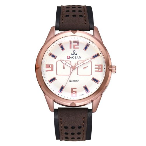 Montre A Quartz Tendance Pour Homme, Bracelet En Pu, Affichage Analogique, Marron Fonce