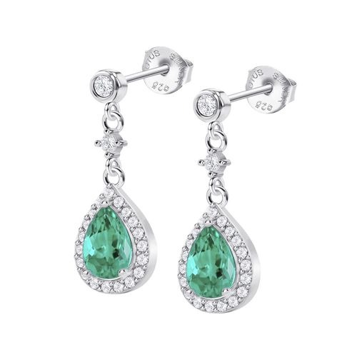 Boucles D'oreilles Lotus Silver Gouttes Vertes
