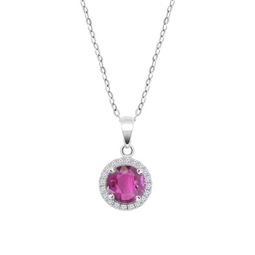 Collier Lotus Silver Pendentif Rouge Rubis Sert
