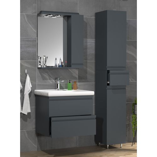 Vcm Ensemble De Meubles De Salle De Bains 4 Pièces Lavabo 60 Cm Lavabo Sans Poignée Tiroir Armoire De Toilette Armoire Haute Silora L