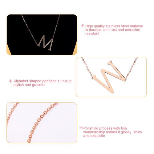 Colliers Tendance En Acier Inoxydable Avec Pendentif En Forme D'alphabet, Or Rose W