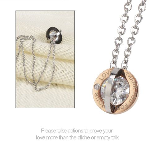 Collier Avec Pendentif En Acier Titane Et Strass Pour Couple, Cadeau Pour Amoureux, Or Rose (Femme)