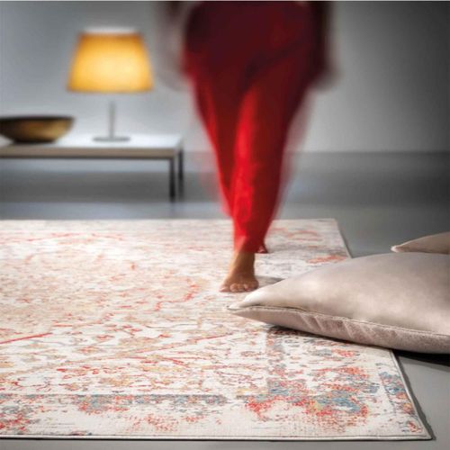 Tapis Chambre 160x225 Tissé Crème Et Rouge Rectangle Motif Oriental Akhir