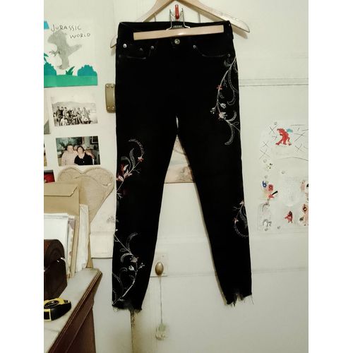 Jean Noire Motifs Cousus Colorés 34 Xs Zara Woman.