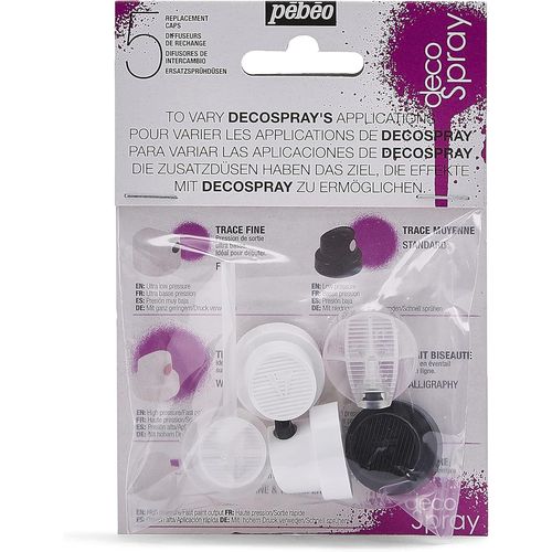decoSpray - 5 Diffuseurs de Rechange pour Spray - 1 Buse Tracé Fin + 1 Buse Tracé Moyen + 1 buse Tracé Large + 1 Buse Traits Biseautés + 1 Buse Trait Ligne et Transfert de Peinture
