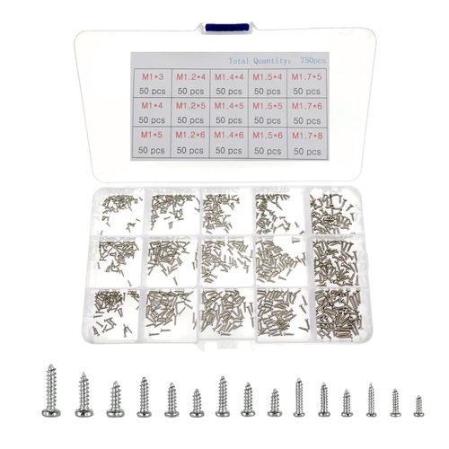 CHECARZHN--NO1-750 X Assortiment De Vis Autotaraudeuses À Tête Plate Avec Boîte De Rangement, M1/M1.2/M1.4/M1.5/M1.7 Mini Kit D'Assortiment De Vis À Bois