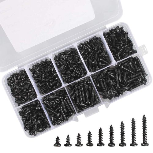 CHECARZHN--NO1-Vis Autotaraudeuse Noir M3, 450 Packs Vis Autotaraudeuse À Tête Ronde En Acier Inoxydable Pour Métal En Bois Souple¿9 Spécifications, Avec Un Boîte Plastique¿
