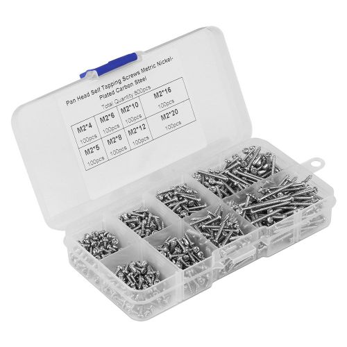 CHECARZHN--NO1-800 Pièces M2 Vis Autotaraudeuses À Tête Cylindrique, Ensemble De Fixations Pour Le Travail Du Bois Avec Boîte, Acier Au Carbone Nickelé, Vis Taraudées Pour Tôle, Plastique