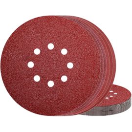 Disque Abrasif 225 mm 8 Trous Papier Poncage Grain Mixte 40/60/80/120/180/240 pour Disque Ponceuse Murale (30Pièces)