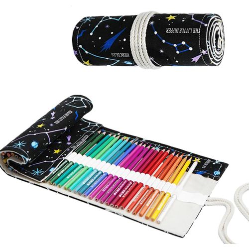 Sac a Crayon de Toile, Trousse Crayons Grande Capacité pour Crayons, Sac de Papeterie Organisateur, 72 Trous Pochette pour Crayons, pour peintre, Enfants, Adultes et Scolaires, multicolore