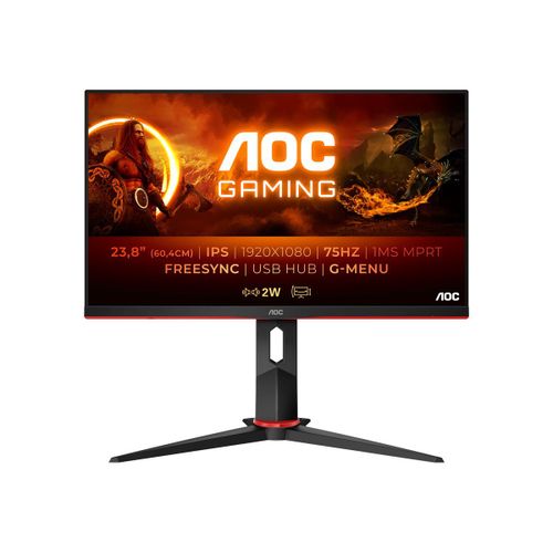AOC Gaming 24G2U5/BK - G2 Series - écran LED - jeux - 23.8" - 1920 x 1080 Full HD (1080p) @ 75 Hz - IPS - 250 cd/m² - 1000:1 - 2xHDMI, VGA, DisplayPort - haut-parleurs - noir
